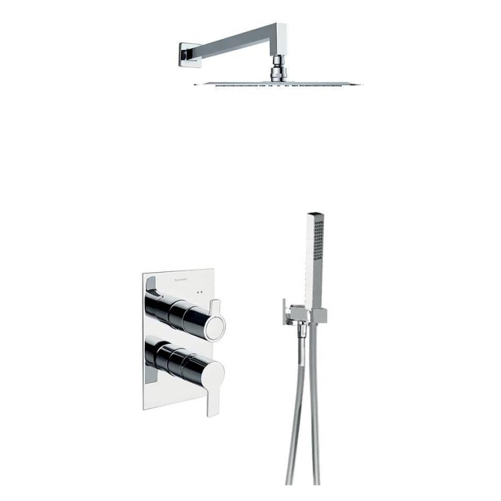 Ensemble de douche thermostatique encastre BLAUTHERM mitigeur douchette et pomme de tete carree 225x225mm chrome