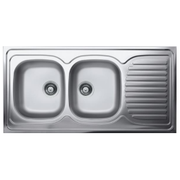 Evier 2 cuves 1 egouttoir 1200x600mm inox vidage manuel NF