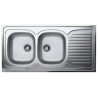 Evier 2 cuves 1 egouttoir 1200x600mm inox vidage manuel NF