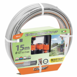 Kit arrosage SILVER ELEGANT tuyau l15m + nez double filetage 20-27mm + 2 raccords automatique + lance a jet