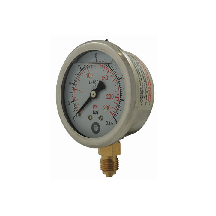Manometre dn63 0-10bar fixation radiale 1/4" a glycerine boitier inox