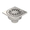 Siphon de sol inox 100x100 sortie verticale d40mm finition microbille trous 5mm